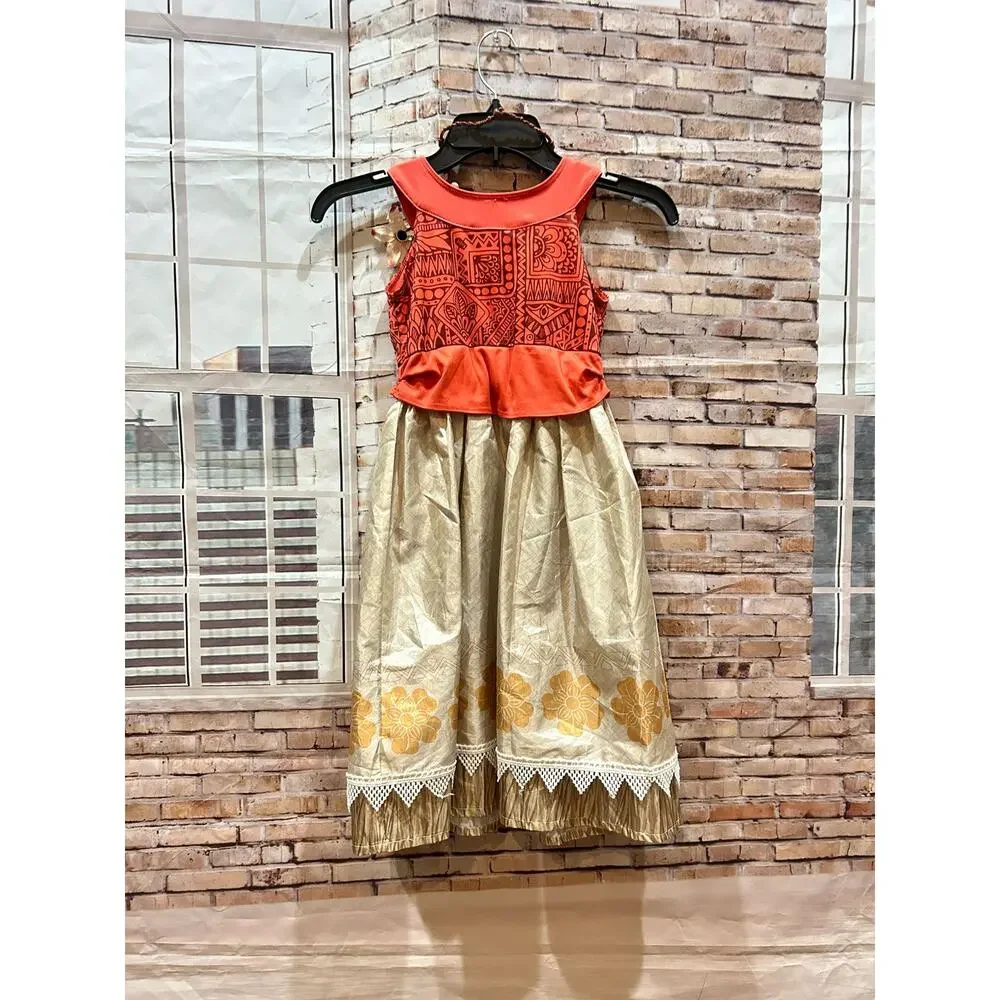 Little Adventures Moana Disney Girls Red Floral Princess Outfit Costume sz L